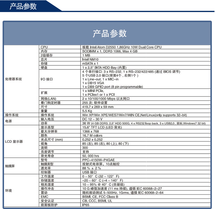 全新研華 嵌入式無風扇工業(yè)平板電腦 無噪音低功耗 PPC-4150W