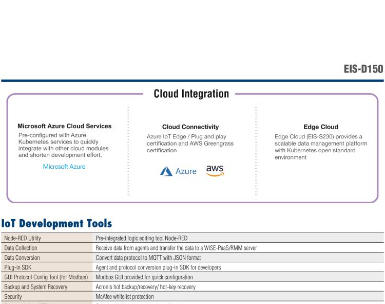研華EIS-D150 研華EIS-D150，邊緣計算系統(tǒng)，支持Intel 第六代處理器，可選i3/i5/i7 CPU，最高支持 16 GB內(nèi)存，具備豐富擴展接口 2 x LAN，4 x COM，6 x USB等，同時還可以擴展 iDoor 和 ARK-Plus 模組增加更多的擴展能力，可以根據(jù)現(xiàn)場應用需求，靈活定制。