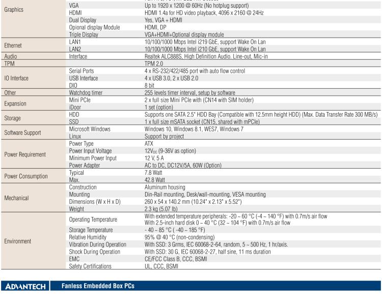 研華EIS-D150 研華EIS-D150，邊緣計算系統(tǒng)，支持Intel 第六代處理器，可選i3/i5/i7 CPU，最高支持 16 GB內(nèi)存，具備豐富擴展接口 2 x LAN，4 x COM，6 x USB等，同時還可以擴展 iDoor 和 ARK-Plus 模組增加更多的擴展能力，可以根據(jù)現(xiàn)場應用需求，靈活定制。