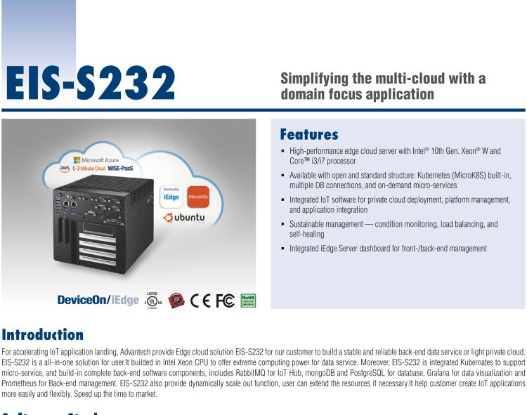 研華EIS-S232 研華 EIS-S232，邊緣計(jì)算系統(tǒng)服務(wù)器，支持Intel 第十代處理器，可選i3/i5/i7 Xeon CPU，DDR4 最高32GB，最多可支持4 x 2.5寸硬盤，具備豐富擴(kuò)展接口 2 x LAN，6 x COM，8 x USB，1 x PCIE，2 x PCI。產(chǎn)品生命周期長，穩(wěn)定可靠。