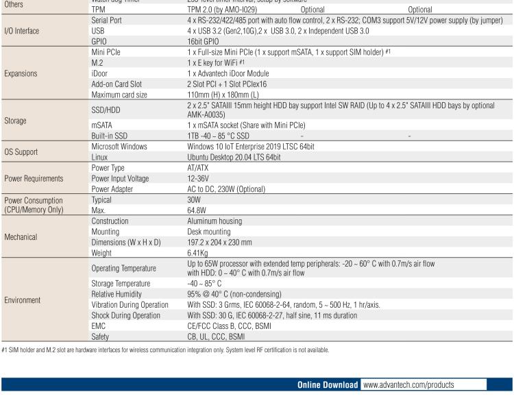 研華EIS-S232 研華 EIS-S232，邊緣計(jì)算系統(tǒng)服務(wù)器，支持Intel 第十代處理器，可選i3/i5/i7 Xeon CPU，DDR4 最高32GB，最多可支持4 x 2.5寸硬盤，具備豐富擴(kuò)展接口 2 x LAN，6 x COM，8 x USB，1 x PCIE，2 x PCI。產(chǎn)品生命周期長，穩(wěn)定可靠。