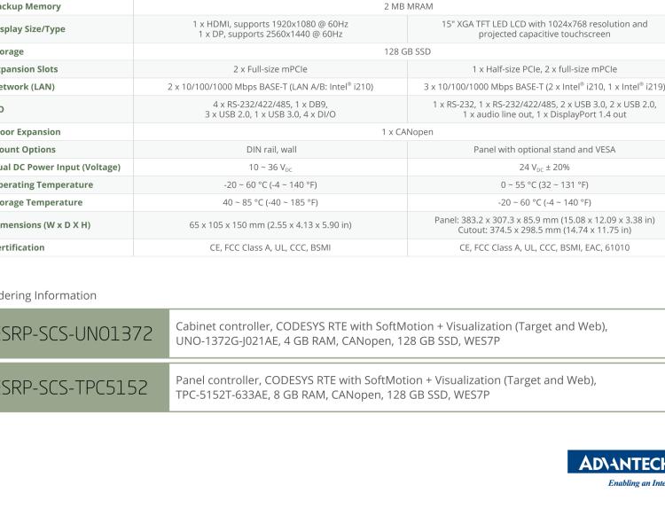 研華ESRP-SCS-UNO1372 Real-time SoftPLC & SoftMotion Cabinet Controller