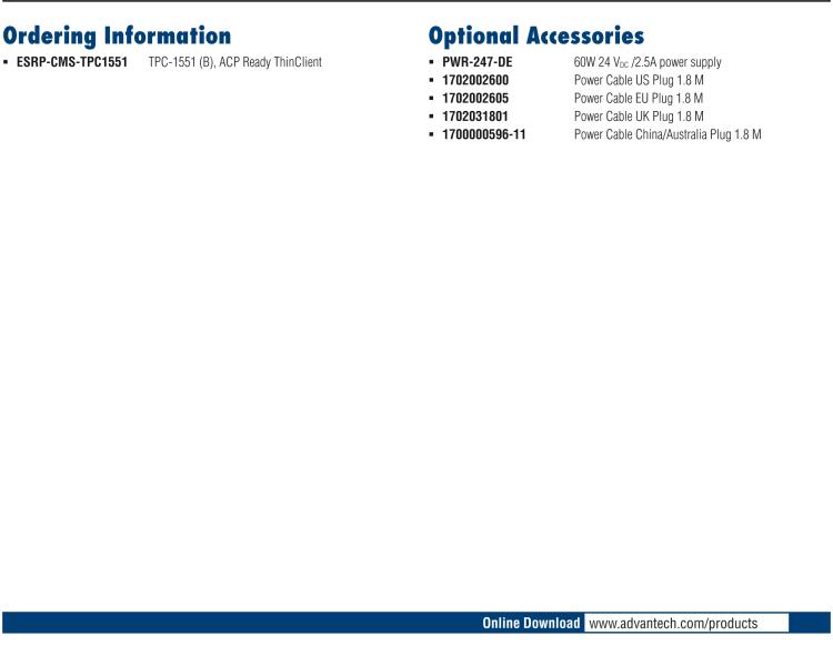 研華ESRP-CMS-TPC1551 Realize the true value of thin client and centralized management technologies with Advantech’s ThinManager compatible industrial thin clients.