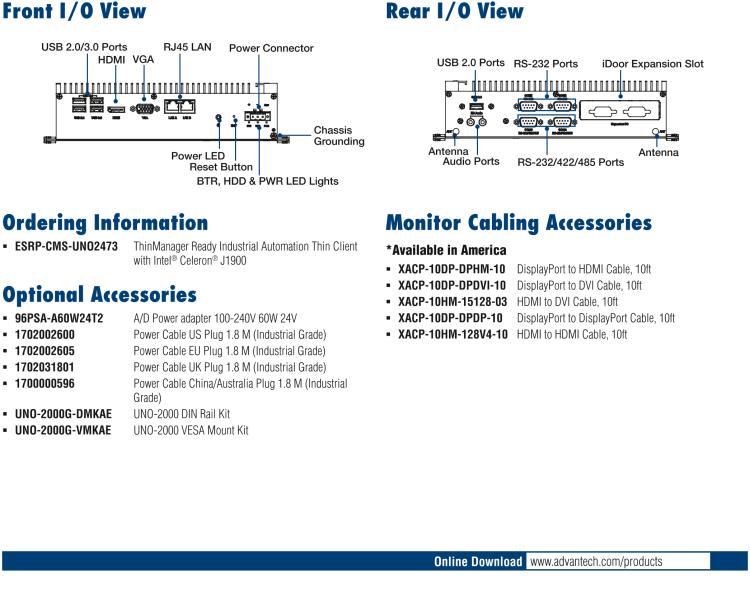 研華ESRP-CMS-UNO2473 ThinManager Ready Industrial Automation Thin Client with Intel? Celeron? J1900