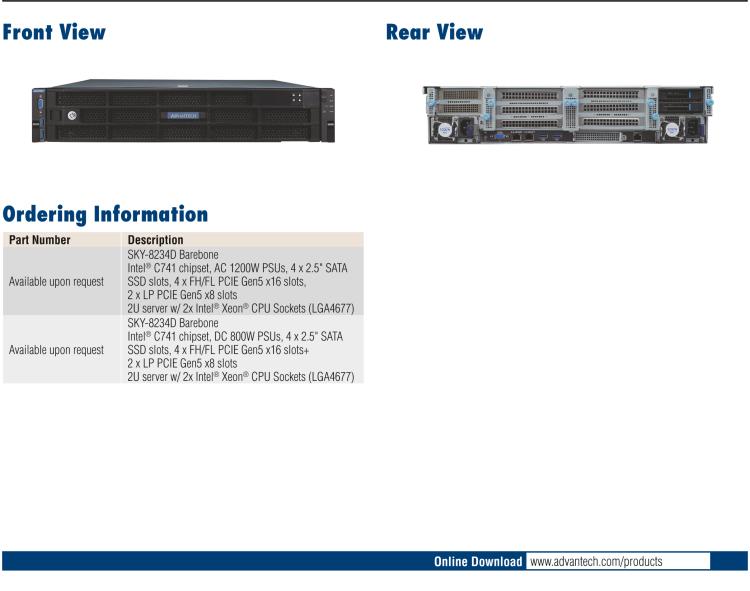 研華SKY-8234D Compact 2U Edge Server based on Dual 4th Gen Intel? Xeon? Scalable Processors