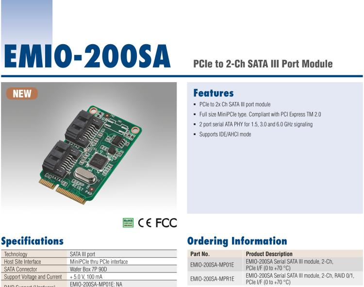 研華EMIO-200SA SATA 端口模塊、2-Ch、PCIe I/F