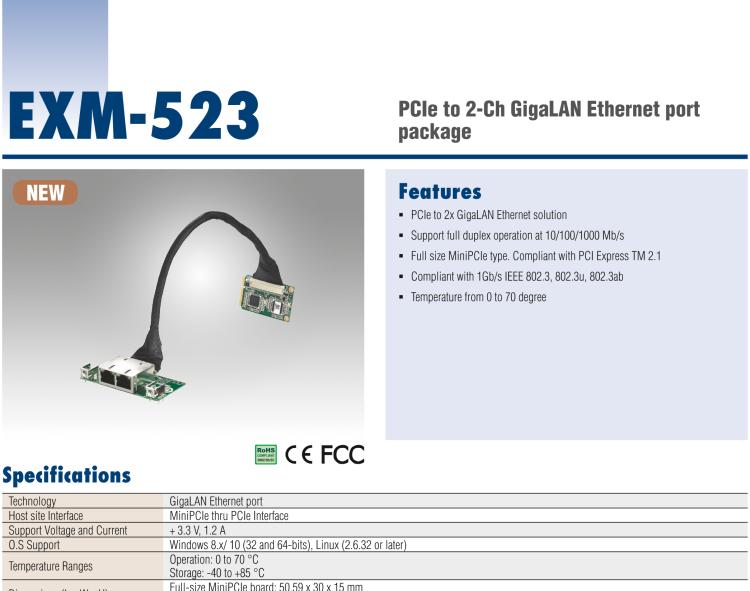 研華EXM-523 GigaLAN 以太網模塊、2-Ch、PCIe I/F