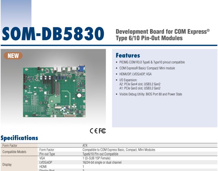 研華SOM-DB5830 COM Express? R3.0 Type 6 / 10 模塊 開發(fā)板