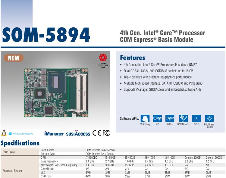 研華SOM-5894 第三代 Intel? Core?處理器， COM Express? Basic 模塊