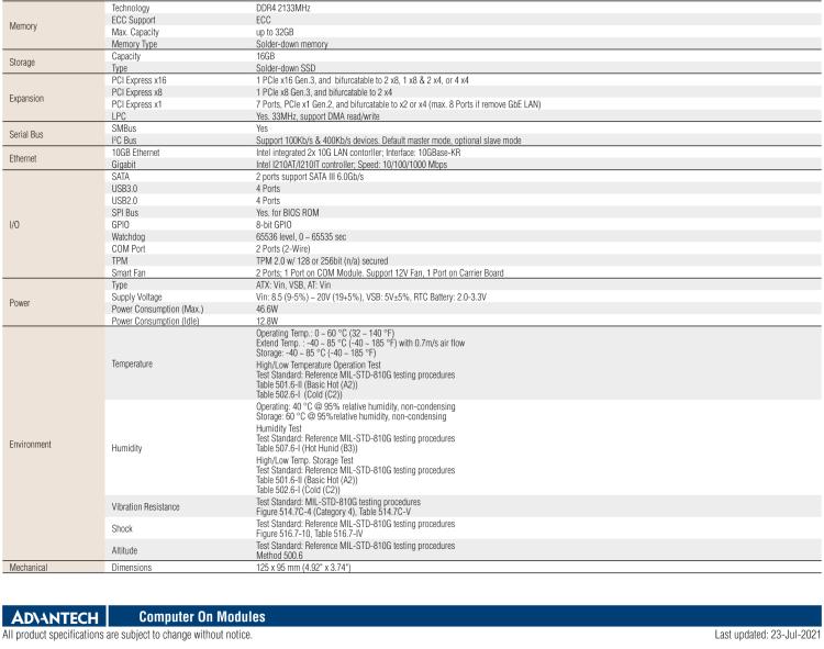 研華SOM-9590 Intel? Xeon?處理器D-1539 COM Express? Basic Type 7模塊