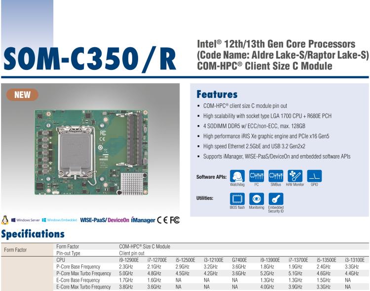 研華SOM-C350 Intel Alder Lake-S 可更換型 CPU，COM-HPC Client Size C 模塊