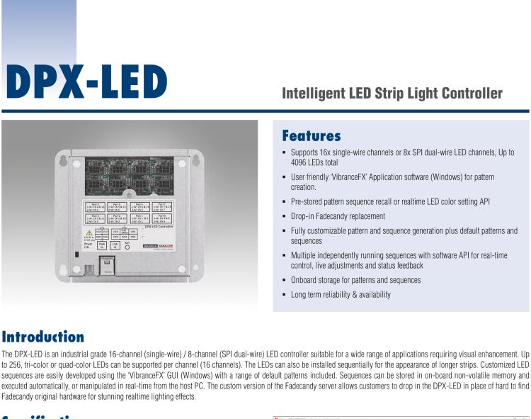 研華DPX-LED The DPX-LED is an industrial grade 16-channel (single-wire) / 8-channel (SPI dual-wire) LED controller suitable for diverse applications.