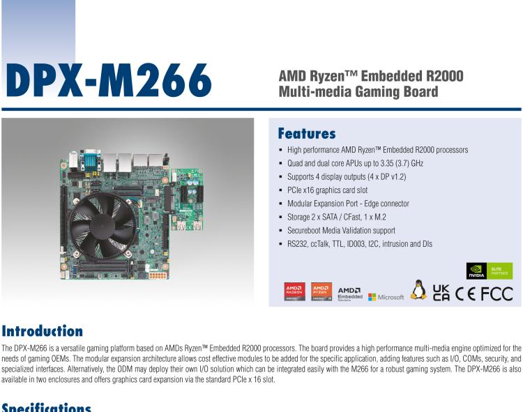 研華DPX-M266 AMD Ryzen? Embedded R2000 Multi-media Gaming Board