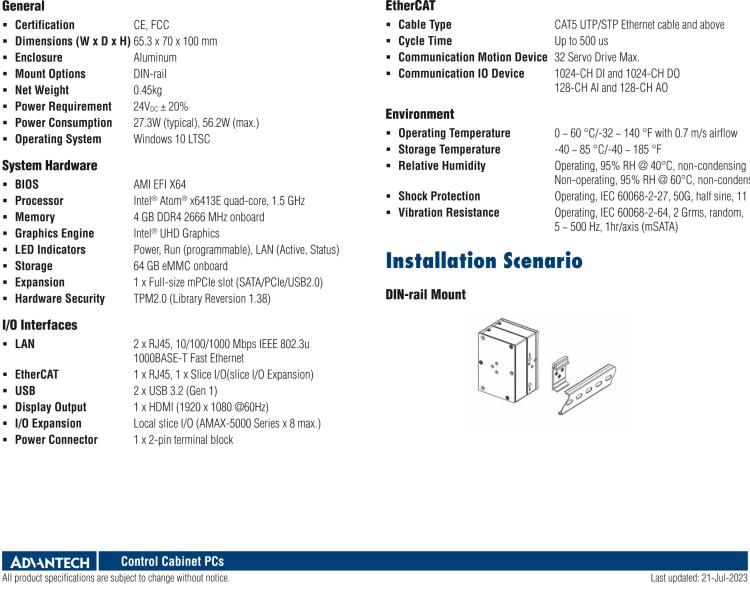 研華AMAX-357 超微型EtherCAT運(yùn)動(dòng)控制器，基于PC架構(gòu)開發(fā)，配置了Intel Atom處理器，具有64GB eMMC、2 x LAN、2 x USB和Slice IO擴(kuò)展