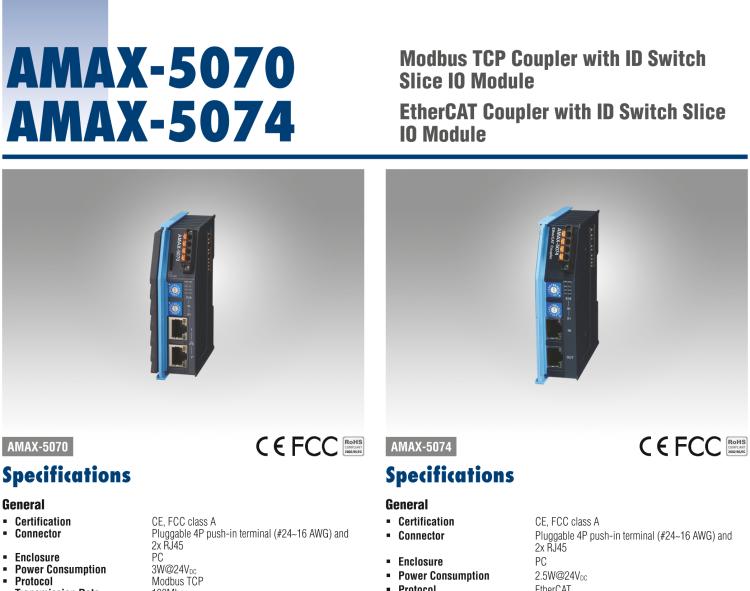 研華AMAX-5070 Modbus TCP Coupler with ID Switch Slice IO Module