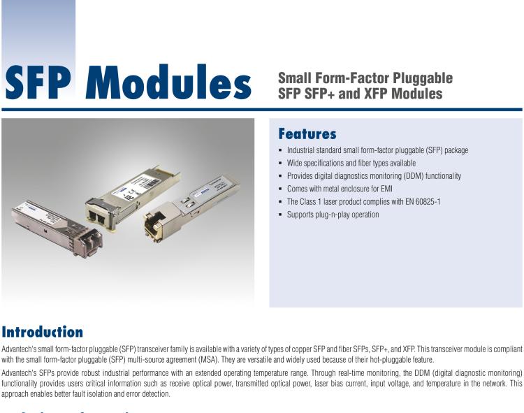 研華SFP-XSM-LC-40K SFP+ER/10G-ED, SM1550/LC 40Km, 0~70℃