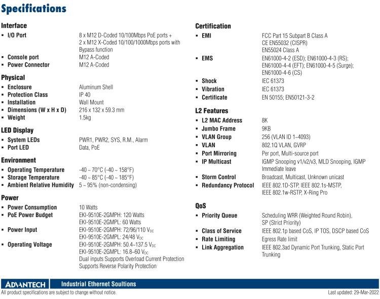 研華EKI-9510E-2GMPL 10個(gè)百兆M12 POE端口網(wǎng)管EN50155交換機(jī)， 支持24/48 VDC供電