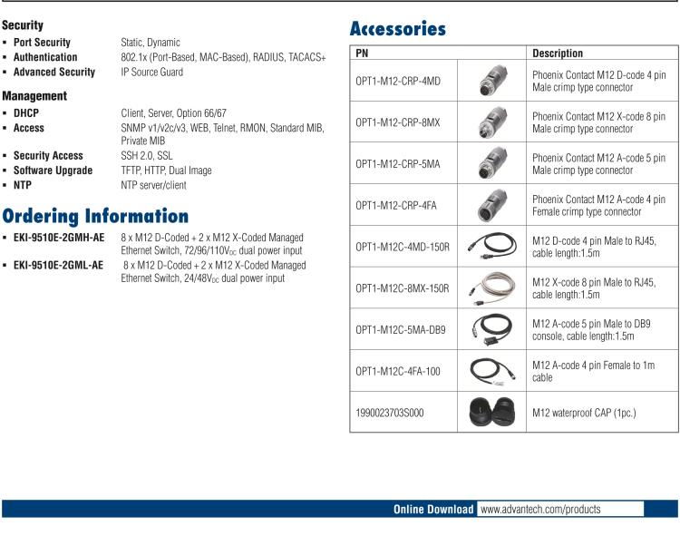 研華EKI-9510E-2GML 10個(gè)百兆M12端口網(wǎng)管型EN50155交換機(jī)， 支持24/48 VDC供電