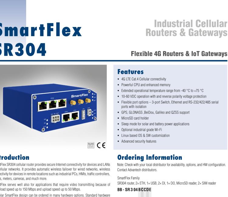 研華BB-SR30408425 SmartFlex, EMEA/LATAM/APAC, 3x Ethernet, 1x RS232, 1x RS485, PoE PSE, Metal, International Power Supply (EU, US, UK, AUS)