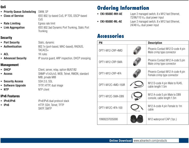 研華EKI-9508E-ML 8個(gè)百兆M12端口非網(wǎng)管EN50155交換機(jī)， 支持24/48 VDC電