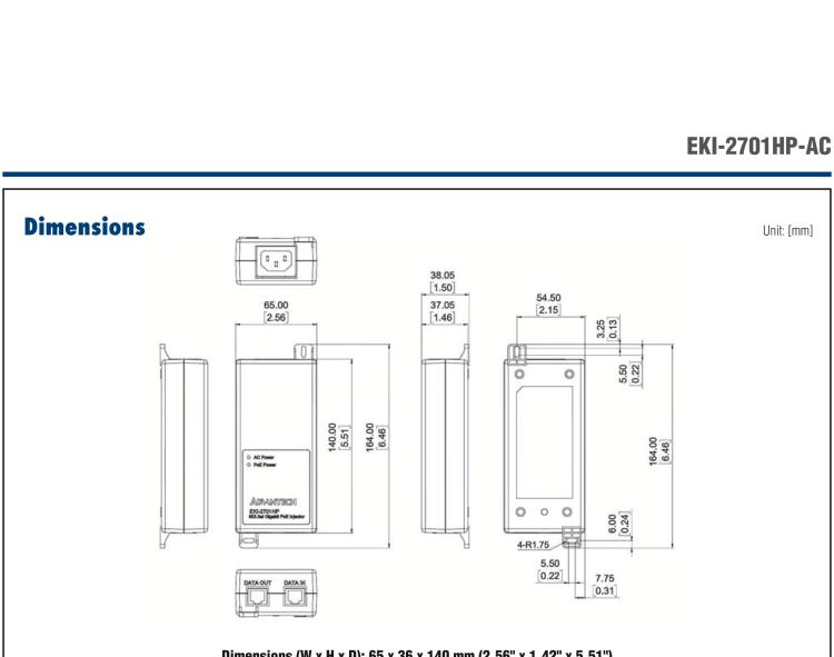 研華EKI-2701HP-AC IEEE 802.3at Gigabit PoE+ Injector