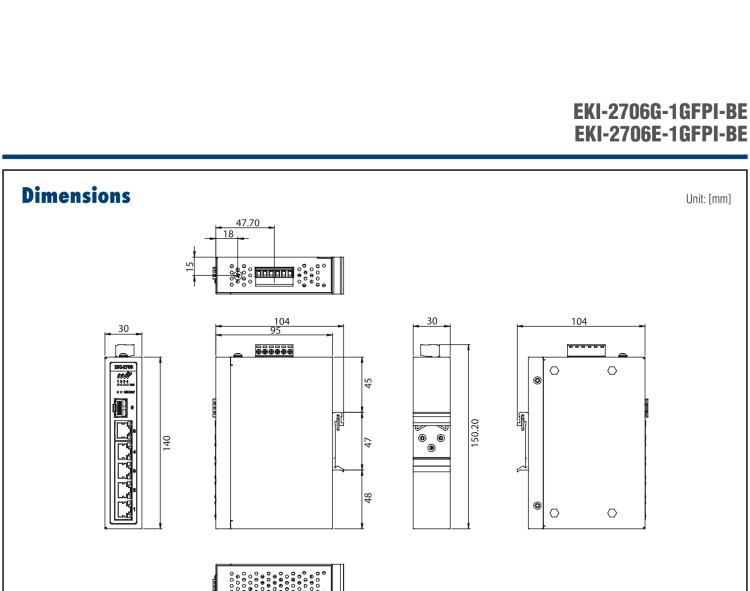 研華EKI-2706G-1GFPI 4GE PoE+1G+1G SFP，非網管型PoE工業(yè)以太網交換機，IEEE802.3af/at，24~48VDC（BE型），48~53VDC（AE型），-40~75℃