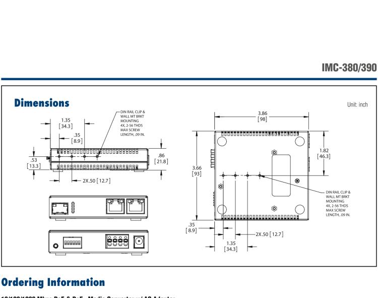 研華IMC-390-M1-US Mini PoE+ Media Converter, 1000Mbps, Multimode 1300nm, 2km, SC, AC adapter (also known as MiniMc 857-11913)