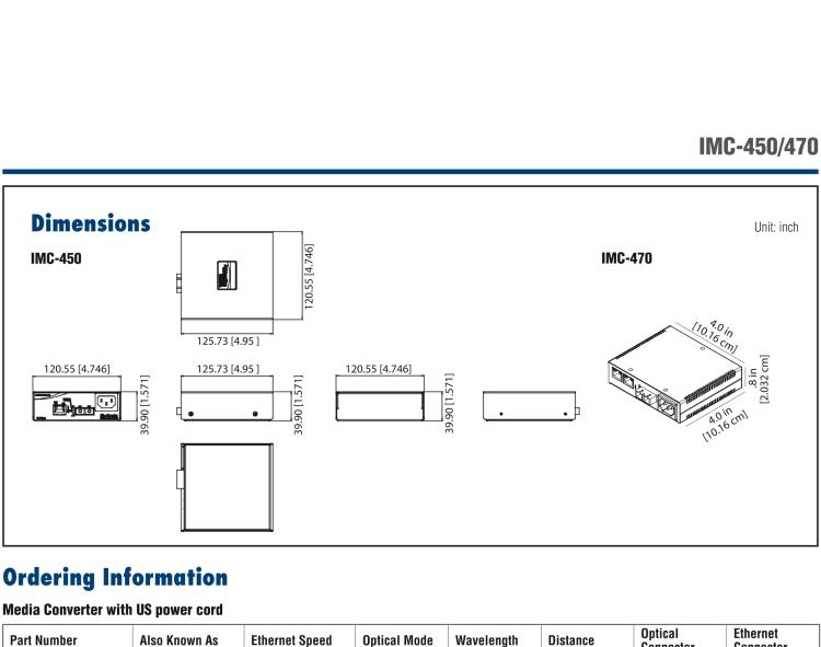 研華IMC-450-M8-US Standalone Media Converter, 100Mbps, Multimode 850nm, 2km, ST, AC adapter (also known as McBasic 855-10930 )