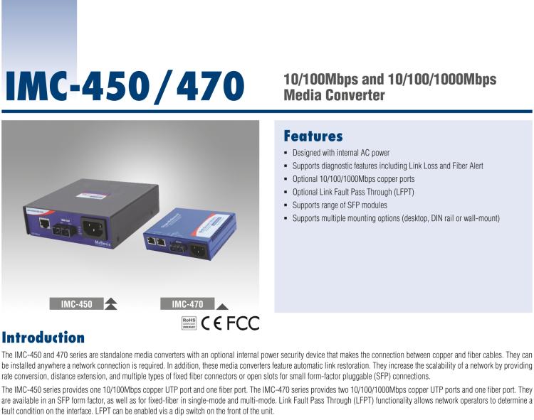 研華IMC-450-MM-US Standalone Media Converter, 100Mbps, Multimode 1300nm, 5km, SC, AC adapter (also known as McBasic 855-10928 )