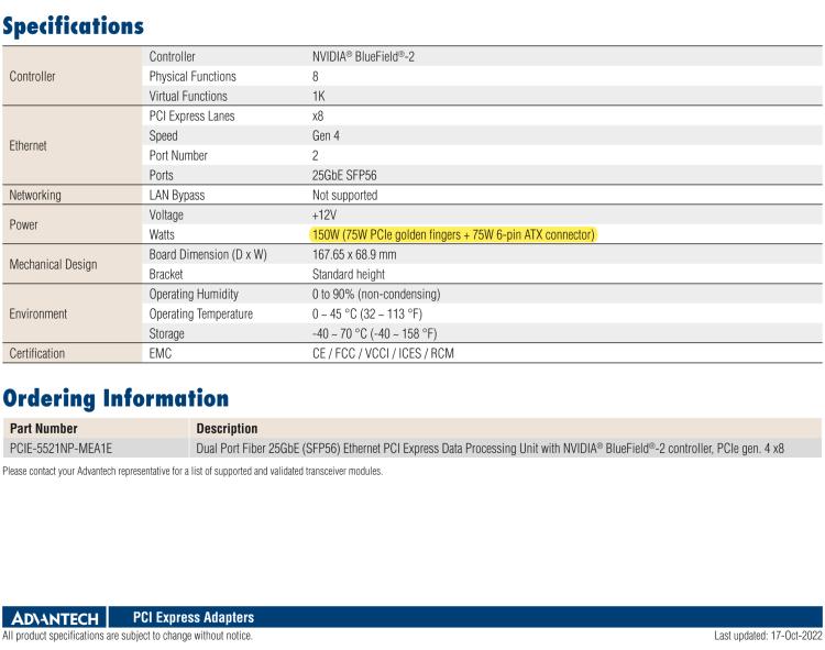 研華PCIE-5521 Dual Port Fiber 25GbE Ethernet PCI Express Data Processing Unit with NVIDIA? BlueField?-2