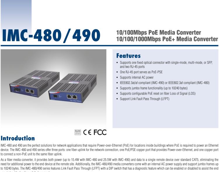 研華IMC-490-SFP Standalone PoE+ Media Converter, 1000Mbps, SFP, AC adapter