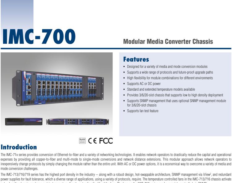 研華IMC-712I-DC Managed Hardened Modular 2-slot Media Converter Chassis, DC Power (also known as IE-MediaChassis 850-32106)