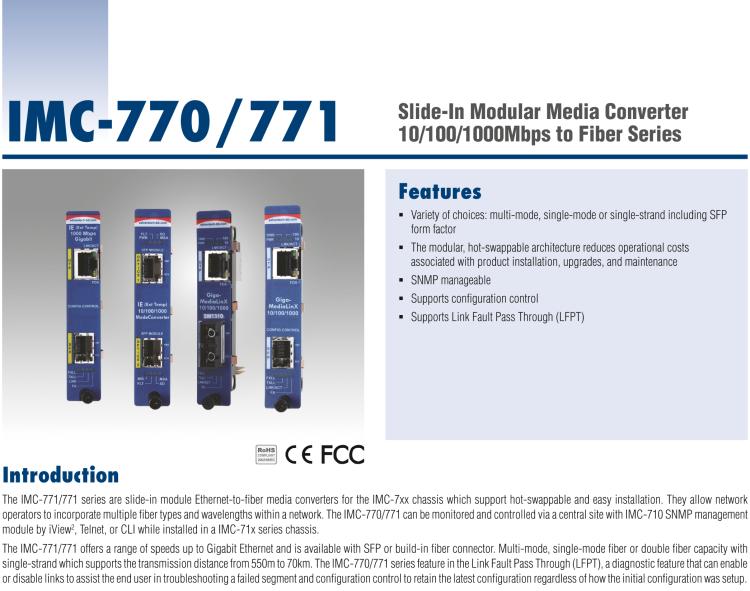 研華IMC-770-SSER Managed Modular Media Converter, 1000Mbps, Single-Strand 1550xmt, 40km, SC (also known as iMcV 856-11943)