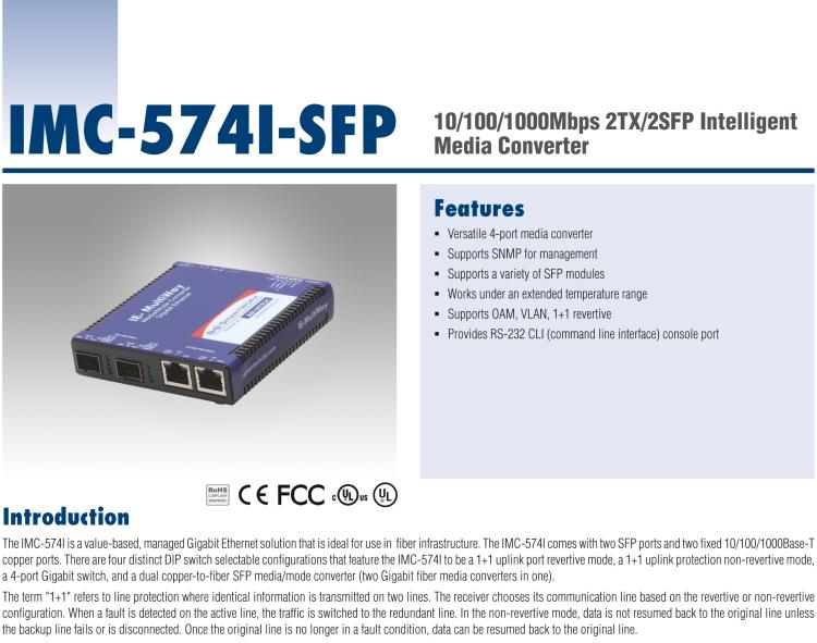 研華IMC-574I-SFP Managed Hardened Media Converter, 1000Mbps, 2xSFP (also known as IE-Multiway 854-11121)