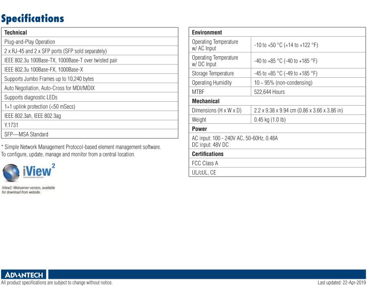 研華IMC-574I-SFP Managed Hardened Media Converter, 1000Mbps, 2xSFP (also known as IE-Multiway 854-11121)