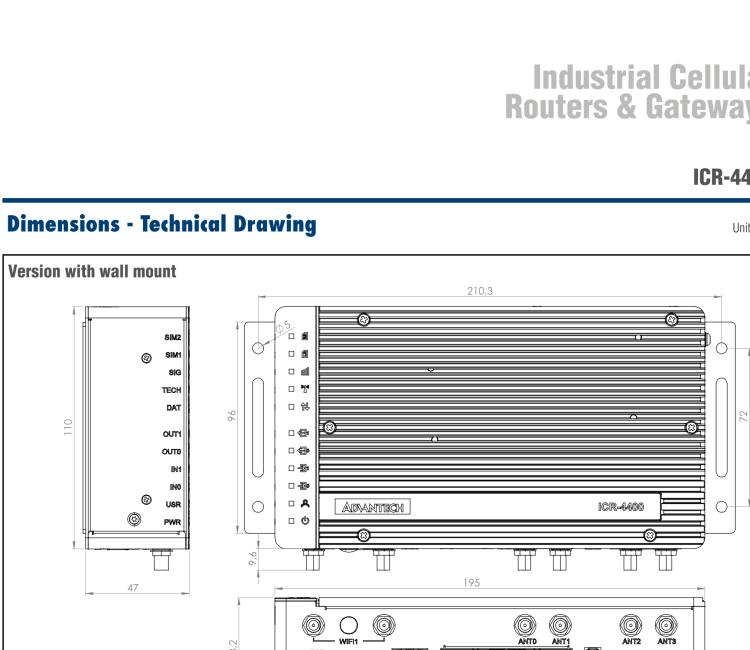 研華ICR-4461S ICR-4400, GLOBAL, NAM, 5x Ethernet, 1x RS232, 1x RS485, CAN, PoE PSE+, SFP, USB, SD, Without Accessories