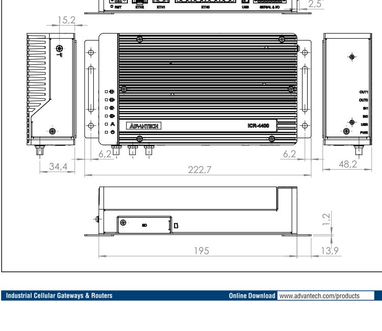 研華ICR-4401WS ICR-4400, GLOBAL, 5x Ethernet, 1x RS232, 1x RS485, CAN, PoE PSE+, Wi-Fi, SFP, USB, SD, Without Accessories