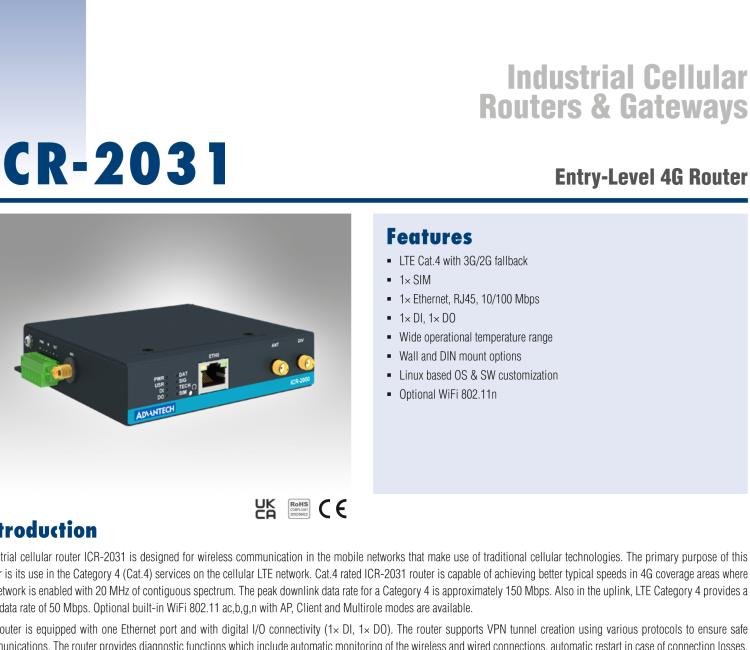 研華ICR-2031 ICR-2000, EMEA, 1x Ethernet, Metal, Without Accessories