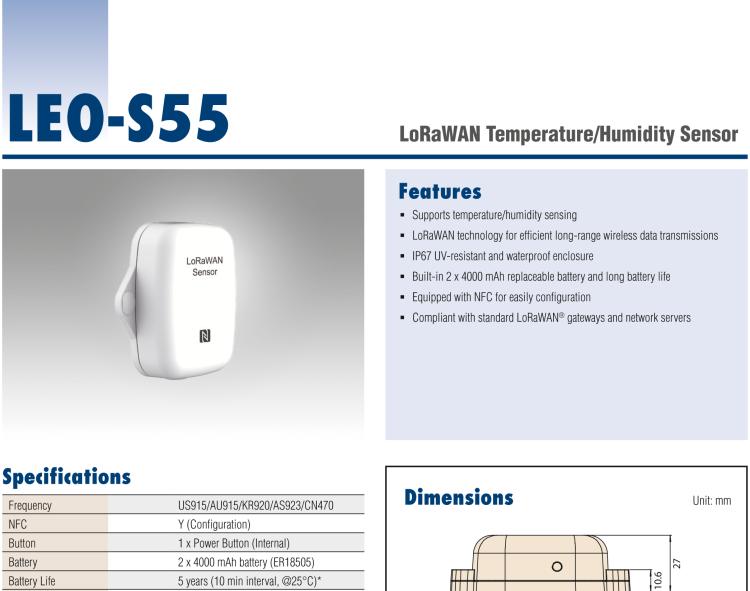 研華LEO-S55 LoRaWAN Temperature/Humidity Sensor for Cold Chain and Hot Environments