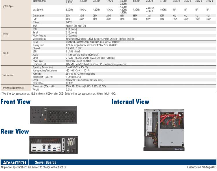 研華EPC-B2278 適配Intel 第12代 Core i 系列處理器，搭載Q670E芯片組。2U高度，精簡(jiǎn)尺寸，性能強(qiáng)勁，是小尺寸高性能場(chǎng)景的理想解決方案。