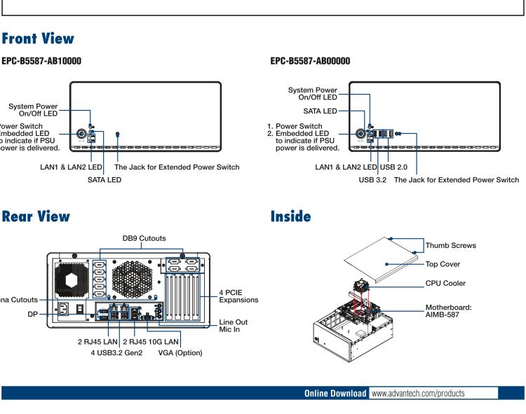 研華EPC-B5587 適配Intel? 第10代 Core i / Xeon W系列處理器，搭載W480E芯片組。標(biāo)準(zhǔn)4U上架，工業(yè)級(jí)品質(zhì)，穩(wěn)定可靠。廣泛適用于高端AI服務(wù)器等應(yīng)用。