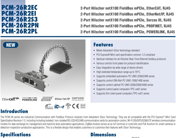 研華PCM-26R2PL 2端口 Hilscher netX100 現(xiàn)場總線 mPCIe, POWERLINK, RJ45