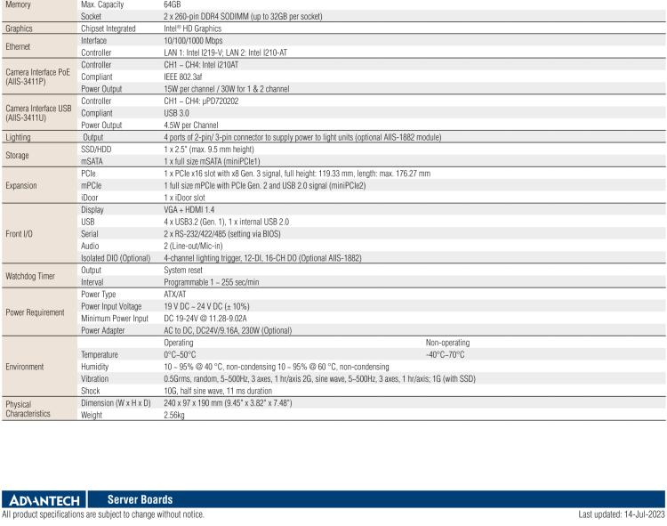 研華AIIS-3411 緊湊型視覺系統(tǒng)，支持Intel? 第10代 Core i CPU, 4路攝像頭支持 GigE PoE或 USB 3.0接口, PCIe擴展槽, 支持4路光源和隔離DIO