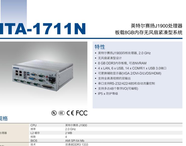 研華ITA-1711N 英特爾賽揚(yáng)J1900處理器 板載8GB內(nèi)存無風(fēng)扇緊湊型系統(tǒng)