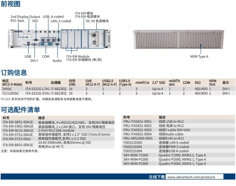 研華ITA-5231G Intel? 第6 代Core? i 處理器無(wú)風(fēng)扇系統(tǒng)，EN 50155 鐵路應(yīng)用