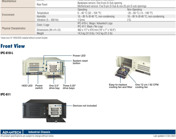 研華IPC-610-L 4U 15槽上架式機箱，支持前部可訪問風扇