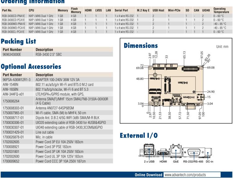 研華RSB-3430 基于NXP Arm Cortex-A9 i.MX6平臺(tái),精簡(jiǎn)功能的2.5寸緊湊型單板電腦。搭配UIO20/40可快速擴(kuò)展各種外設(shè)接口