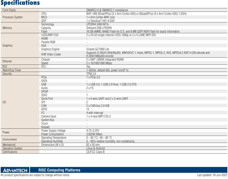 研華ROM-5620 基于NXP i.MX8X SMARC2.0 Arm核心板，多接口，低功耗設(shè)計(jì)