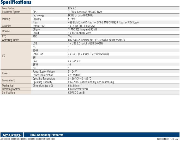 研華ROM-3310 基于TI AM3352 Cortex A8 1GHz RTX 2.0 的標(biāo)準(zhǔn)核心板，適用于寬溫抗震等工業(yè)自動(dòng)化領(lǐng)域