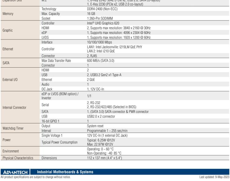 研華AIMB-U233 板載Intel 第8代 U系列 Core i3/i5/i7 處理器。低功耗高性能，無風扇設計。